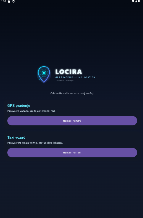 LOCIRA Android login screen